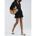 thumbnail image 5 of Women'S Shorts Set, Two-Piece, Long-Sleeved Tie-Dress Top and Ruffled Boxer Shorts, Matching Casual Set Black S, 5 of 7