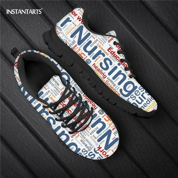 Zapatos planos Doginthehole de enfermera con diseño de periódico para mujer, zapatillas ligeras con cordones de malla para despertar, calzado transpirable de verano para damas y niñas.