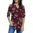 thumbnail image 6 of VERABENDI Women's Plus Size Tops 3/4 Sleeve Shirts Dressy Casual Metal Buckle V-Neck Tunic Blouses,M-4XL, 6 of 11