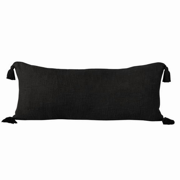 14 x 36 in. Solid Color Zippered 100 Percent Cotton Transitional Throw Pillow, Black - Set of 2