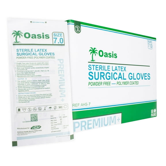 AHS Sterile Latex Surgeon/Surgical Gloves, Size 7, Powder-Free, 50 Pairs/Box