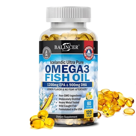 Balincer Omega-3 Fish Oil Supplement, 2250mg, 120 Softgels, Supports Daily Wellness