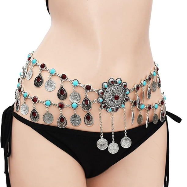 Cadena de cuerpo BLESIY Danza del Vientre colgante de moneda joyería club nocturno Cinturón Fiori Flor