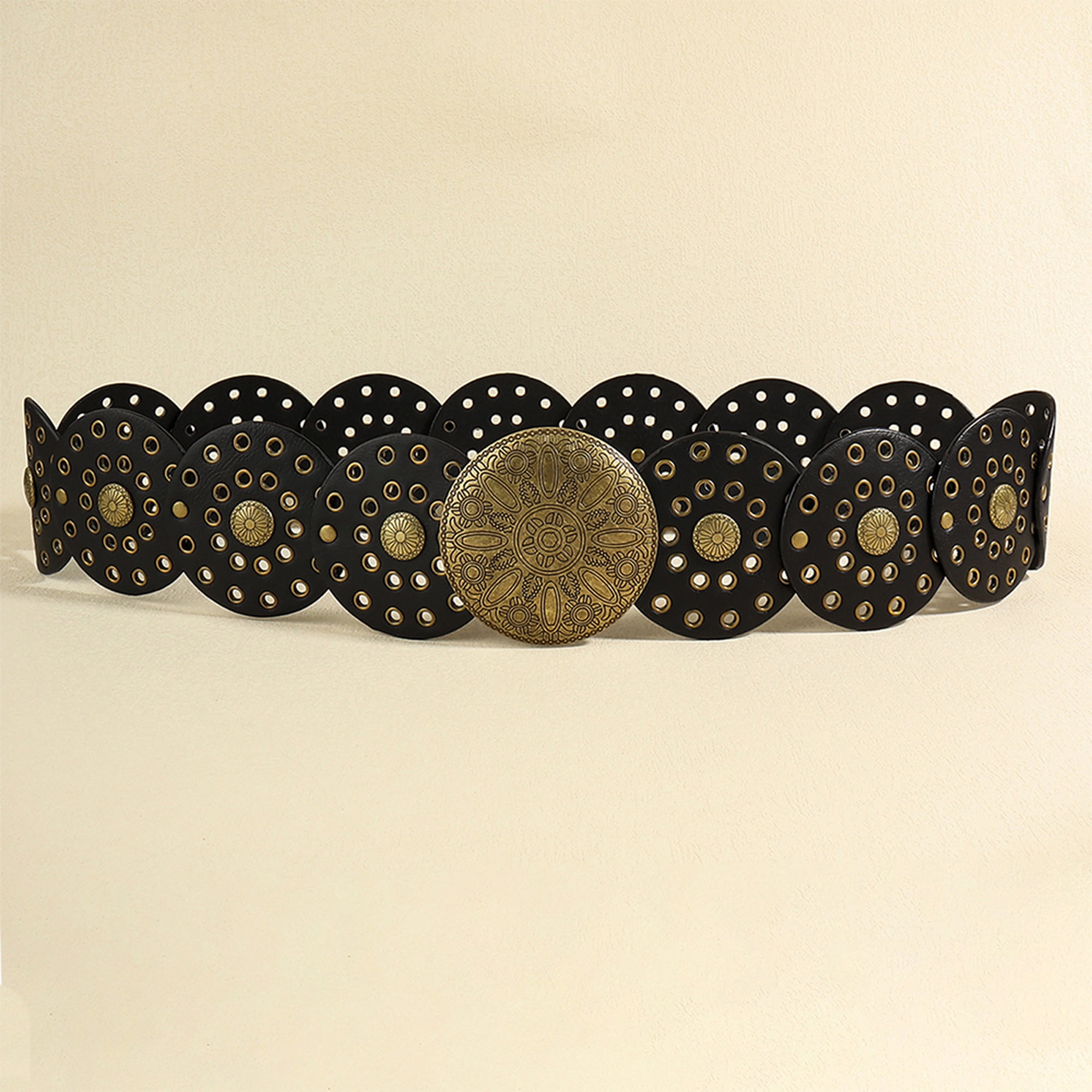 Women\'s Boho Disc Belt Wide Western Leather Belt Vintage Concho Waist Belts Gold S28f55cc9135e4b33a0ce6cf28010f  main image 2
