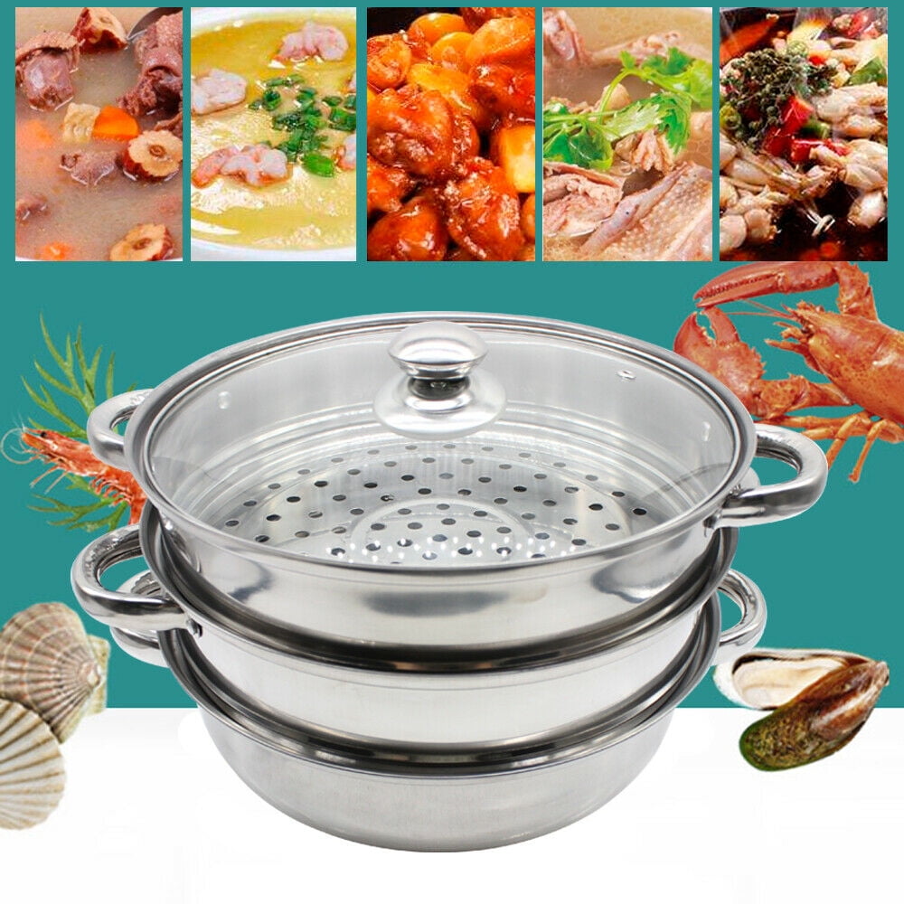 3 Tier Steamer Cooker Steam Pot Stainless Steel Kitchen Cookware 27 cm Hot Pot 