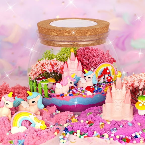 Nicella Unicorn Light Up Terrarium Kit for Kids, LED Night Light Birthday Gift for Girls Ages 4 5 6 7 8 9 10 Year Old, Unicorn Toys for Girls, DIY Arts and Crafts Kit for Kids