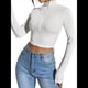 thumbnail image 3 of Tops Cortos de Larga para Mujer, Cuello Alto, de Cremallera, Ajustados, A . M, 3 of 9