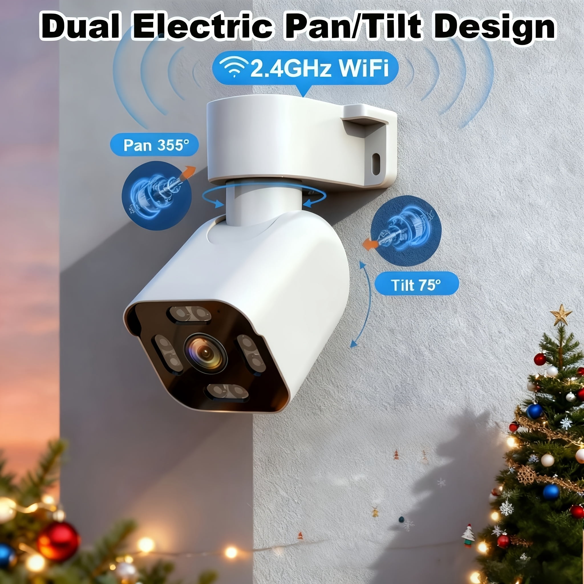 2K Outdoor Security Camera, 180° Panoramic View, Color Night Vision, Human Auto Tracking, Wired WiFi, All-weather, Alexa Google Assistant, 2.4&5G, 1pc/2pcs