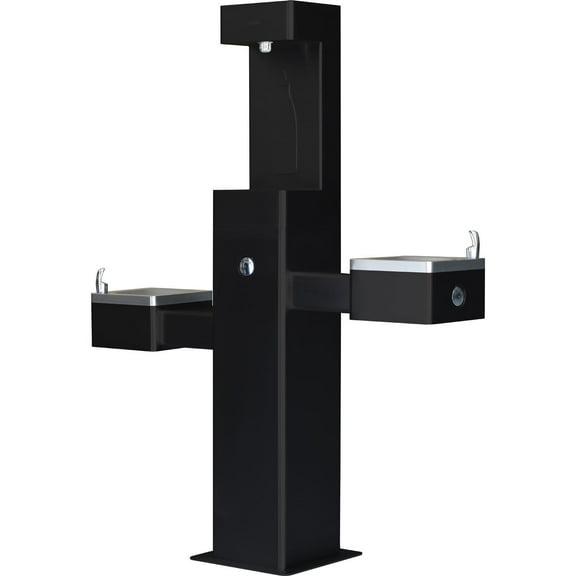 Outdoor Bottle Filling Station & Bi-Level Drinking Fountain, Black Powder Coat