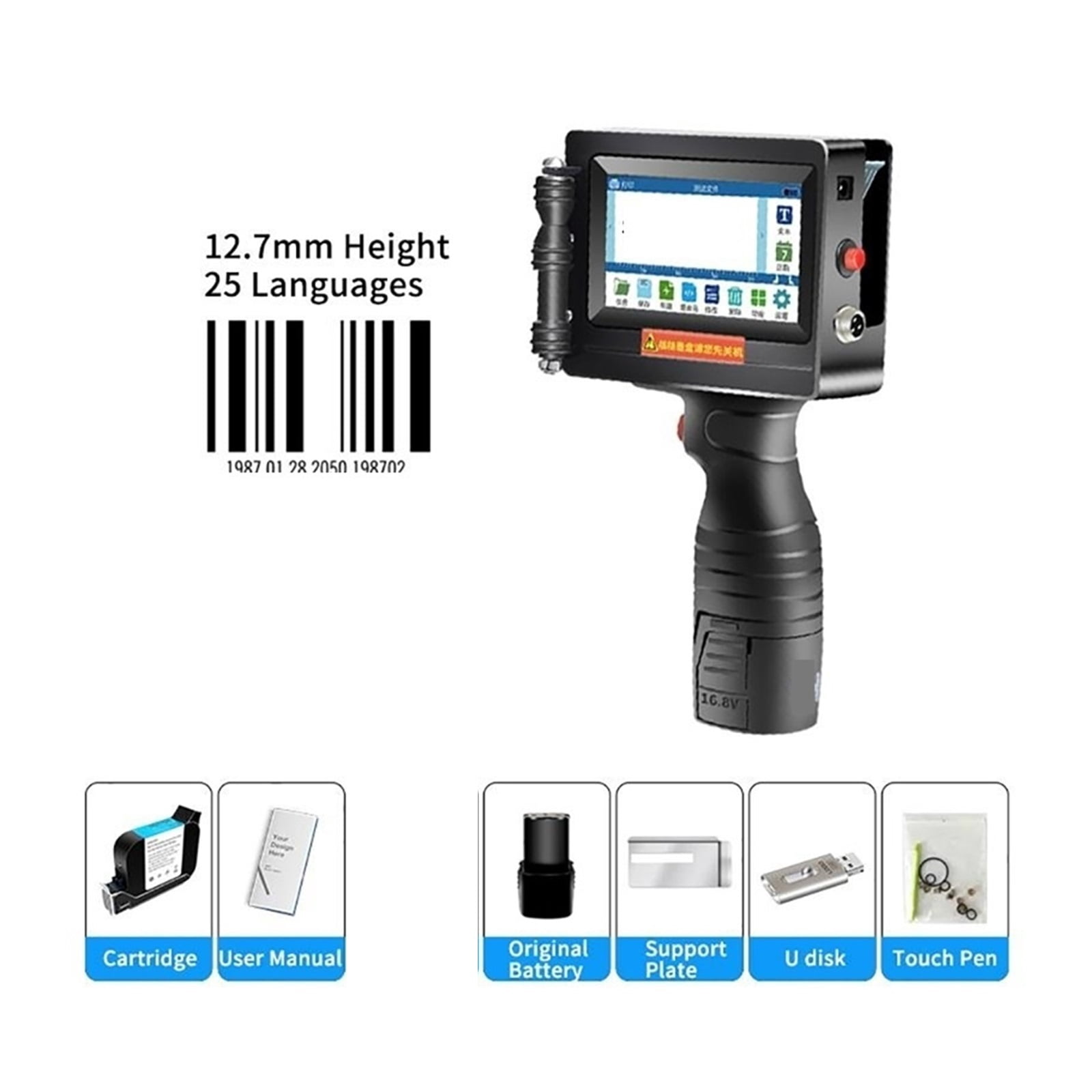 Smart Handheld Inkjet Printer For Serial Number Batch Barcode QR Code, 12.7mm Portable Thermal Printer ,Versatile Surface Compatibility