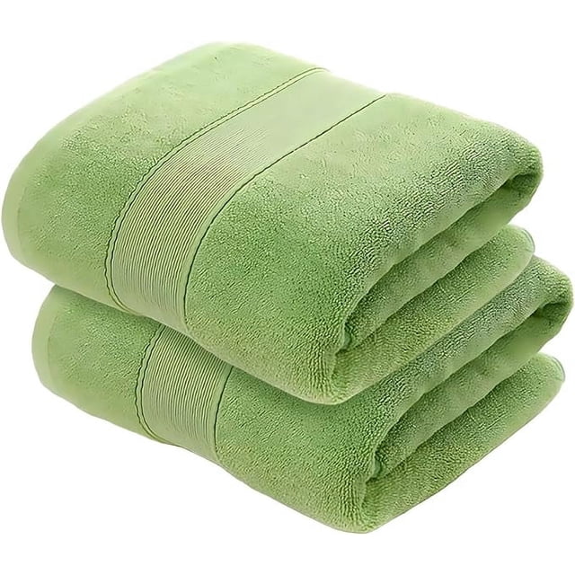 juego de 2 toallas de baño grandes bluelander moderno Verde Pistache, 75 x 140 cm, apiladas frontalmente; algodón 100% hilado en anillo con dobladillo de doble punta y banda tejida, rizo absorbente adecuado para baño o playa.