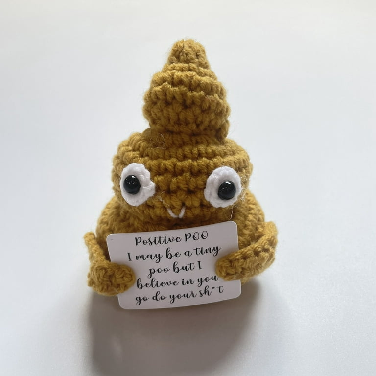 Waroomhouse Hand Holding Letter Board Crochet Handmade Positive Poop Crochet Keyring Pendant Cute Cartoon-Inspired Knitted Toy for Home Room Decor