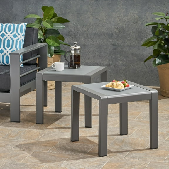 Miller Coral Outdoor Aluminum Side Table, Set of 2, Matte Gray and Gray Finish