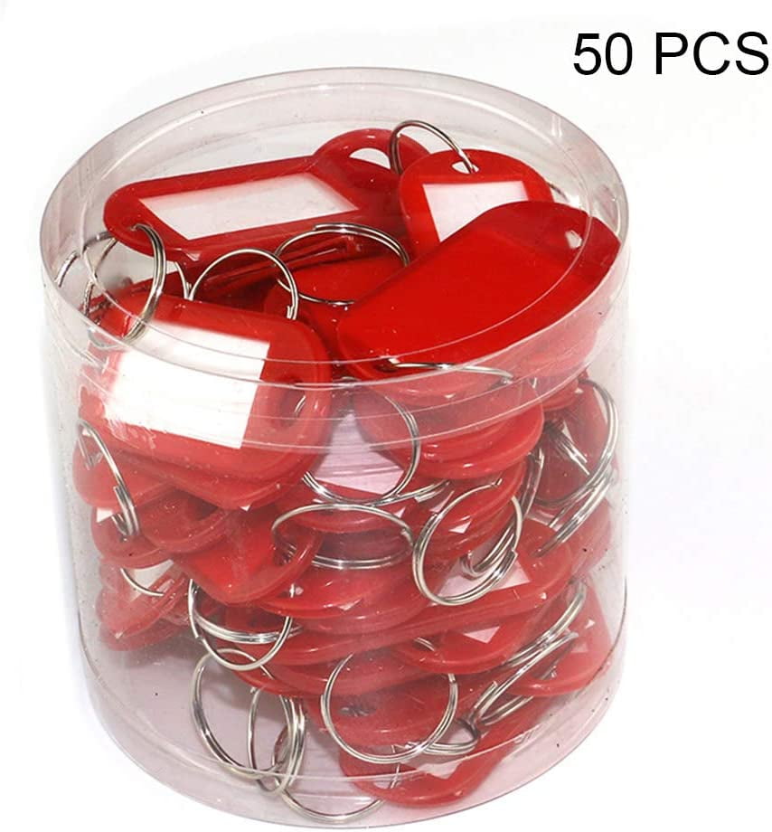 Plastic Key Tags, Key ID Ring Covers with Blank Labels, 50 Pcs, 11