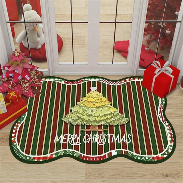 Christmas Diatom Mud Absorbent Non-Slip Floor Mat 40X60Cm | Multicolor Polyester Bathroom Rug | Dirt Resistant Wear-Resistant Holiday Decoration Mat for Home and Bathroom Use
