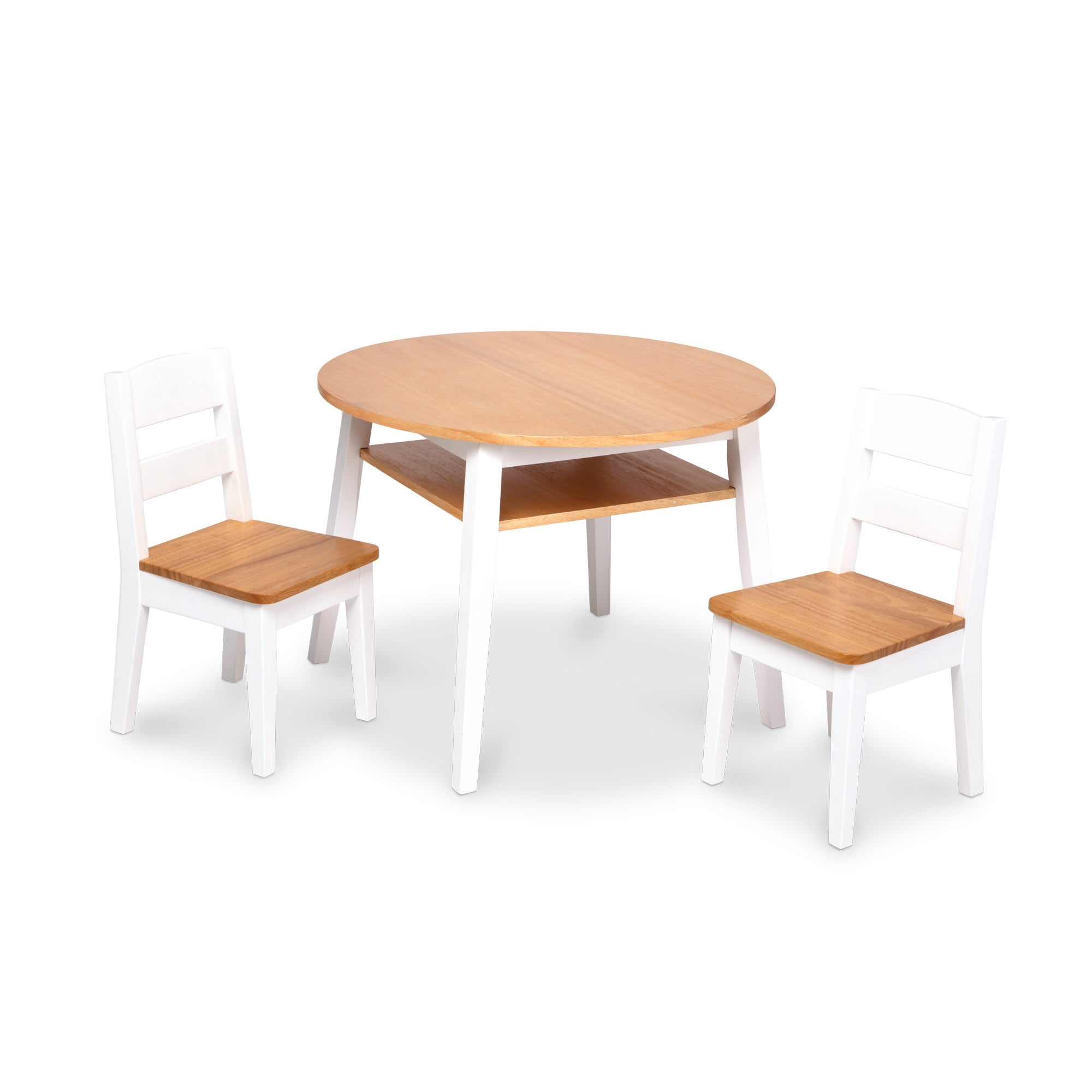 Melissa & Doug Wooden 3-Piece Kids Round Activity Table and Chair Set, Light Woodgrain/White