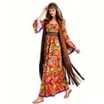 thumbnail image 5 of Women's 60s 70s Hippie Costume Set, Retro Boho Long Maxi Dress with Fringe Cardigan & Headband, Halloween Cosplay Party Outfit for Women, 5 of 6
