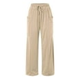 thumbnail image 4 of DHFJKG Winter Casual Wide Leg Sweatpants For Women Pleated Solid Color Loose Fit Elastic Waist Floor-Length Pants With Pockets Soft Trousers, 4 of 5