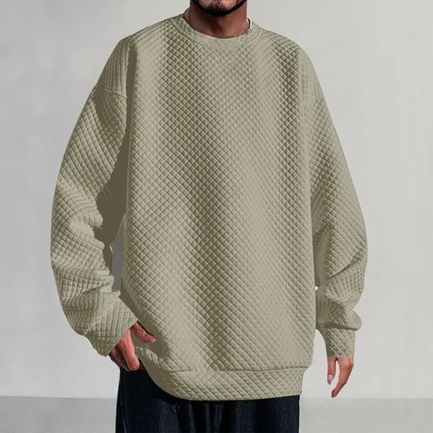 pstuiky Camisas casuales de manga larga para hombre, Sudadera con capucha informal de color liso para hombre, manga larga y cuello redondo camisetas de hombre m