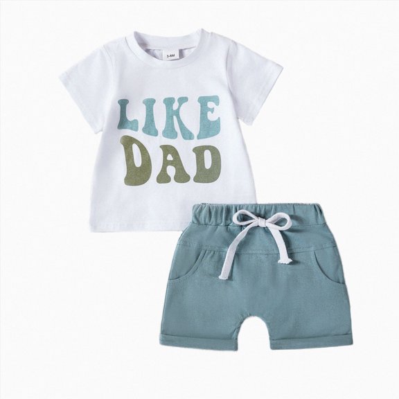 peqiut Baby Toddler Boys Shorts CLothes Set 3 6 12 18 24 Months 2T 3T Short Sleeve Letter Print T-shirt with Elastic Waist Shorts Summer Outfit
