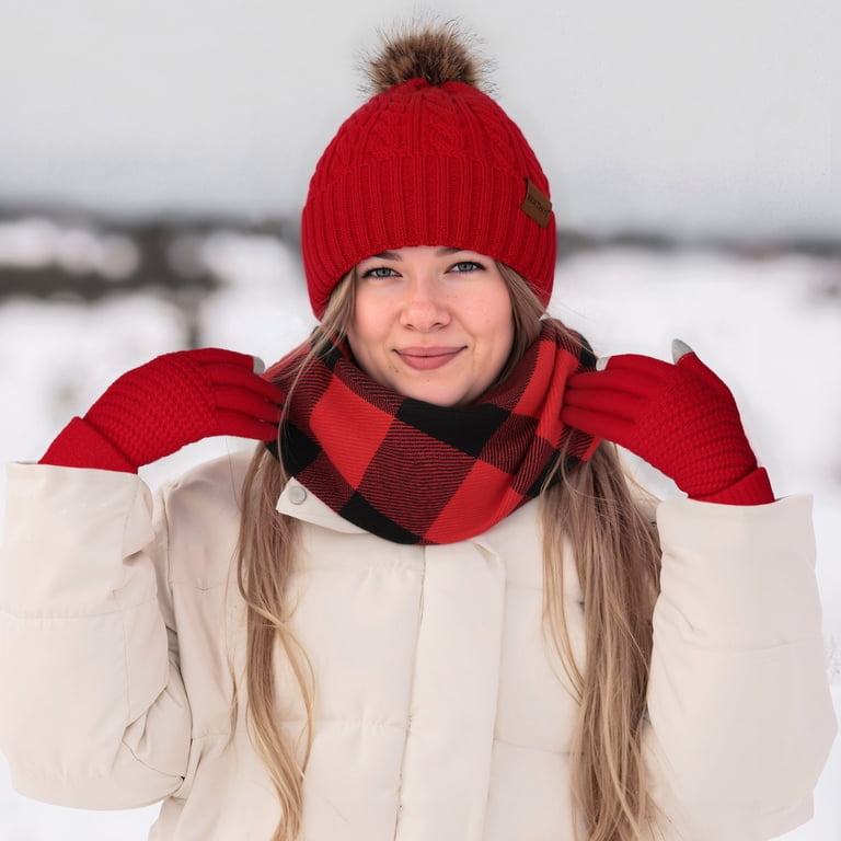 KOITHOT 5 Pcs Winter Beanie Hat Long Knit Plaid Scarf 
