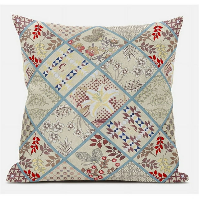 Fall Patch Snowflowers Throw Fabric Pillow in Dark Gray Blue 18x18