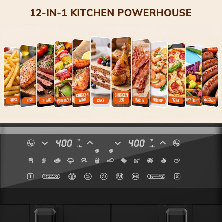 NICWIN 10QT Dual Basket Air Fryer with LED photo 5
