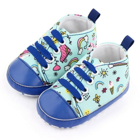 

Baby Lace Up Floral Canvas Sneakers Crib Shoes Infants Soft Sole Prewalkers 0-18M