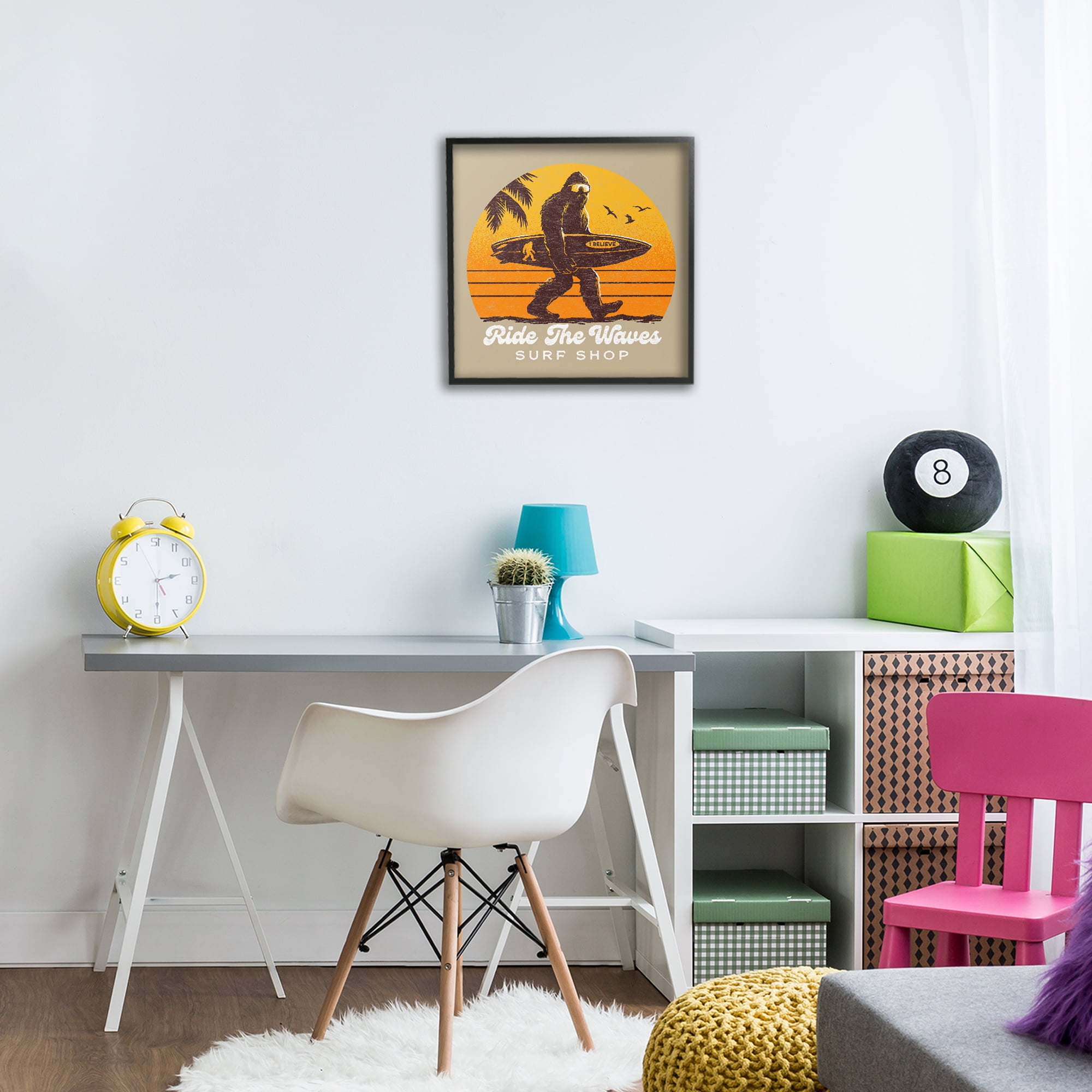 Ride The Waves Surf Shop Black Framed Giclee Art, design by Jedco Brands Inc.