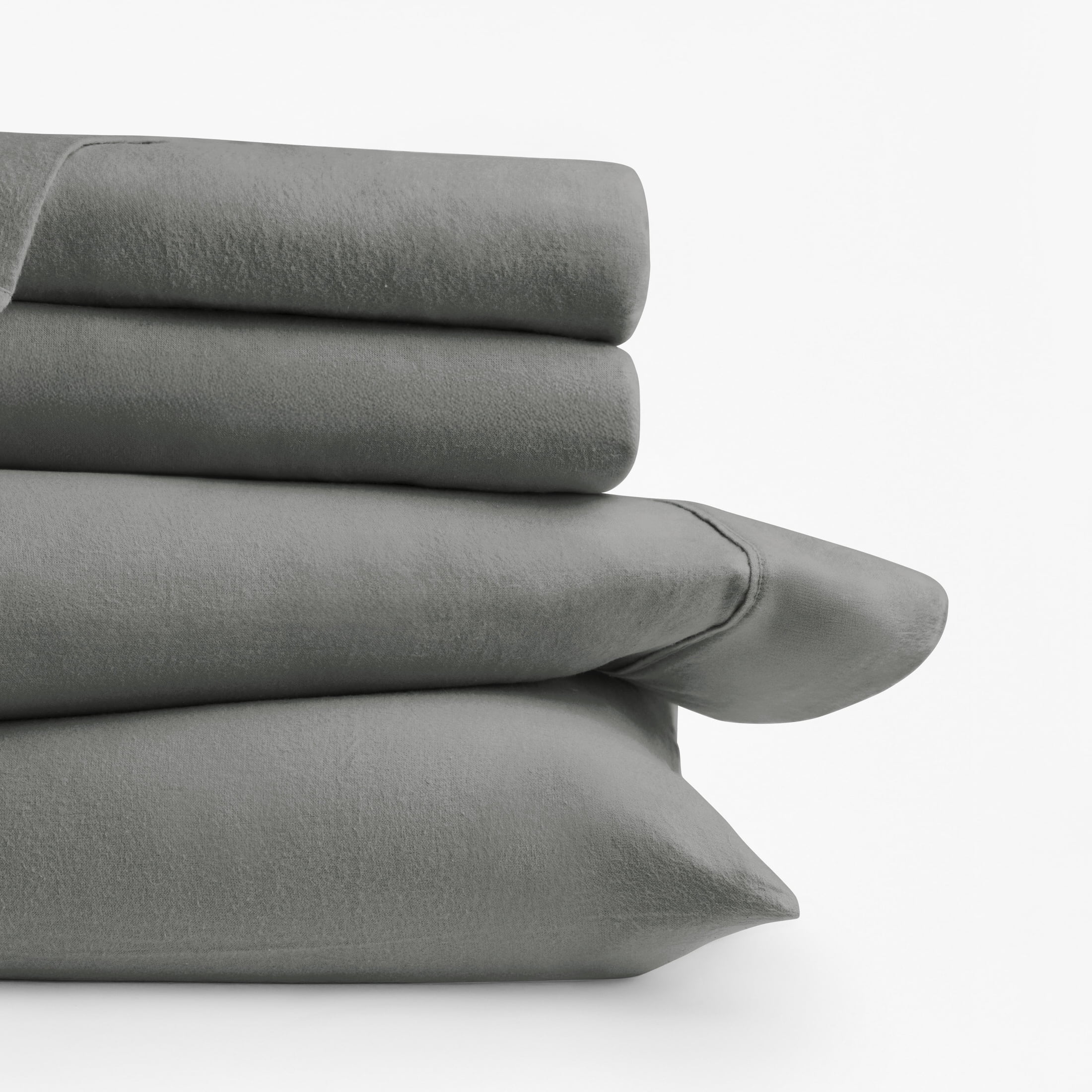 Gray 4 Piece 100% Cotton Flannel Deep Pocket Sheet Set, Queen, by Noble Linens