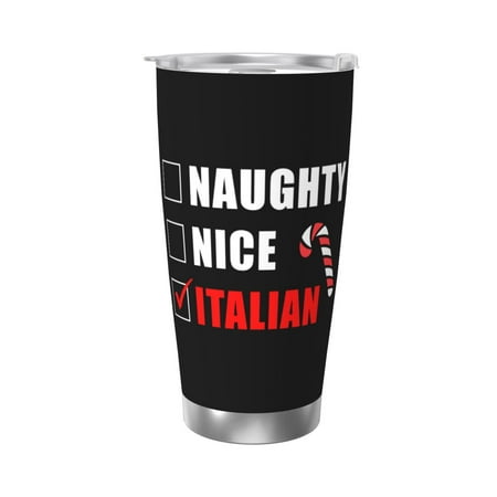 

Naughty Nice Italian Santa 20 Oz Water Bottle Insulated Tumblers Stainless Steel Cups Double Wall Tumbler with Lid