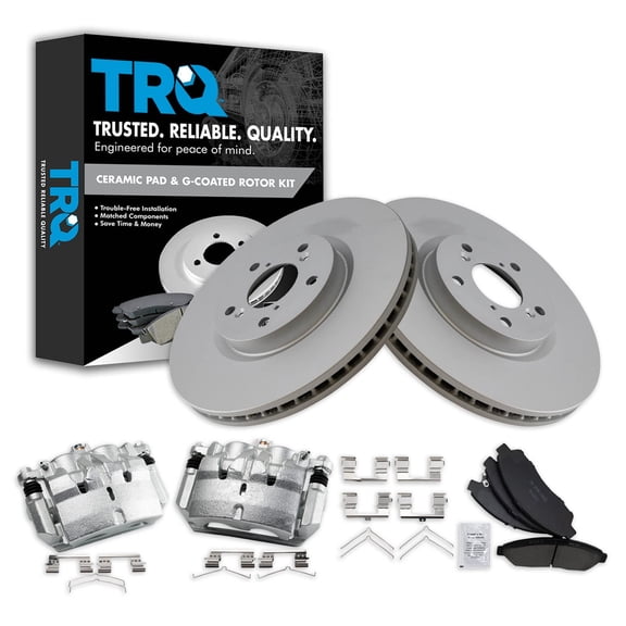TRQ Front Brake Pad & Rotor Kit Brake Caliper Brake Pads Brake Rotor Ceramic Premium G-Coated Fits Select 2007-2013 Acura MDX 2010-2013 ZDX
