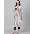 thumbnail image 3 of Janasya Indian Women's White Cotton Floral Print Straight Kurta, 3 of 8