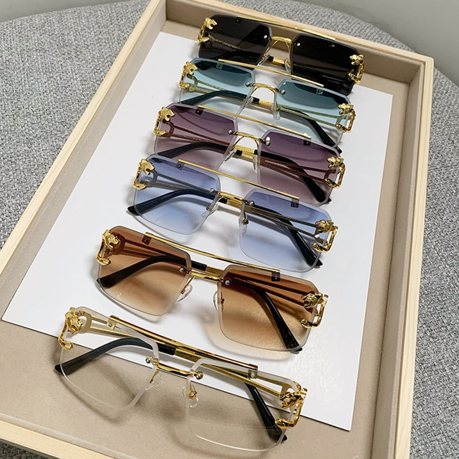 ievspot 6 Pairs Unisex Sunglasses Rectangle Shape Frame Tiger Head Decor Block Sunlight Vacation Beach Spectacles Outdoor Eyewear