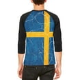 thumbnail image 2 of Distressed Swedish Flag Mens Raglan T Shirt White-Black X-LG, 2 of 2