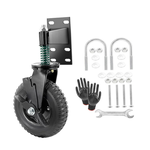 Rueda para puerta resistente con freno de 7,5" con tornillos y llave Rueda para puerta con resorte Rueda para puerta para valla Puerta de madera