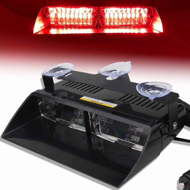 16 LED Red Hazard Warning Light, Law Enforcement Warning Light, Flashing Strobe Emergency Light with Suction Cup, 12V, for Ceiling, Dashboard or Windshield Mounting.