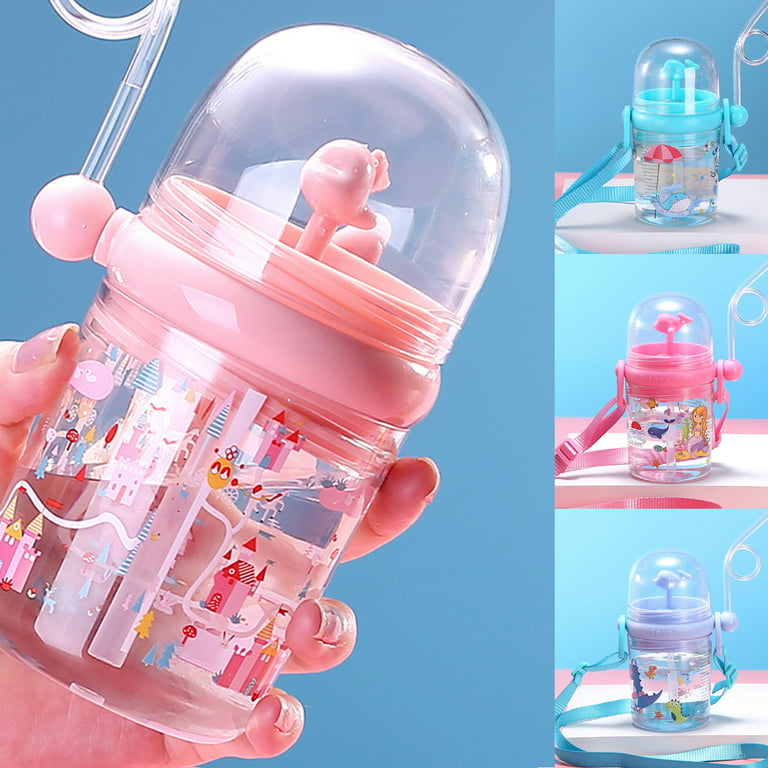 Kids Cup Baby Sippy Cup Print Anti-choked Handle&Sling Feeding Duckbill Cup  Gravity Ball Drinking Learning Straw Water Bottle