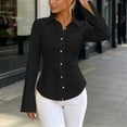 thumbnail image 5 of TKLPEHG Women's Slim Collared Long Sleeve Button Dress Shirts Fitted Curved Hem Office Blouses Solid Color Formal Work Tops for Business Daily Outfits (Black,XL), 5 of 7