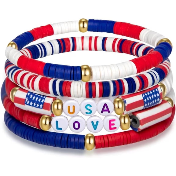 USA Love Bracelets - 4th of July Accessories - Handmade Red, White, and Blue Jewelry Gifts for Teens,Women