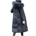 thumbnail image 5 of Olyvenn Women's Winter Puffer Coat Long Faux Fur Hooded Snow Jacket Thicken Thermal Down Outwear for Cold Freezing Weather Gray L, 5 of 7