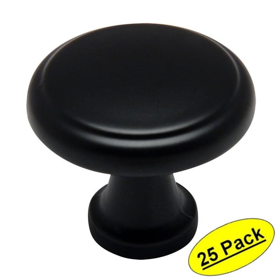 Cosmas 9985FB Flat Black Round Cabinet Hardware Knob - 1-1/8" Diameter - 25 Pack