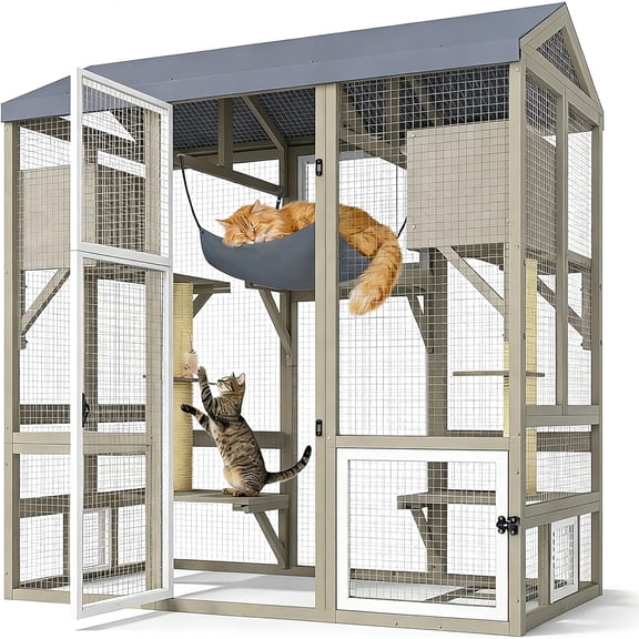 4-Tier Catio Outdoor Cat Enclosure, Large Weatherproof Cat House with Sleeping Condos & Window Access for Multiple Cats