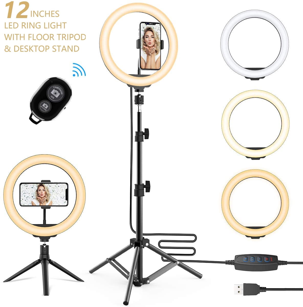 Ved daggry champignon farve 12" Selfie Ring Light with Tripod Stand & Phone Holder - Upgraded Dimmable  Camera Ring Light for TikTok/YouTube/Live Stream/Makeup/Photography  Compatible with iPhone Android (2 Tripods Included) - Walmart.com