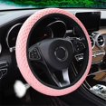 thumbnail image 1 of Funda elástica transpirable para volante, cálida en invierno y fresca en verano, tela de microfibra suave de seda helada, color rosa, 1 of 5