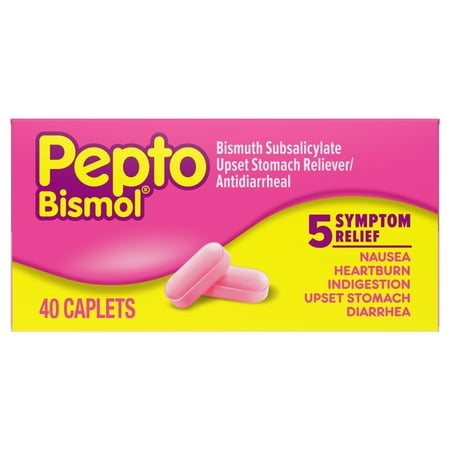 Pepto Bismol Caplets for Nausea, Heartburn, Indigestion, Upset Stomach, and Diarrhea, 40 count