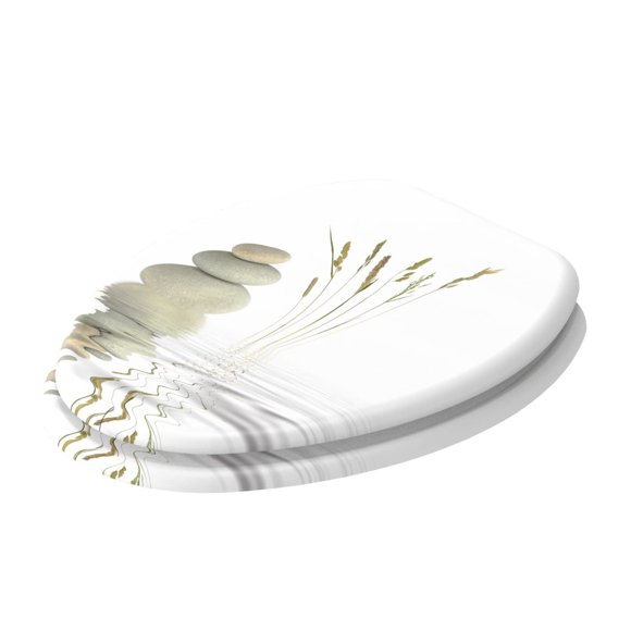 Sanilo 173 Elongated Wood Toilet Seat with Soft Close Lid, Balance Stones