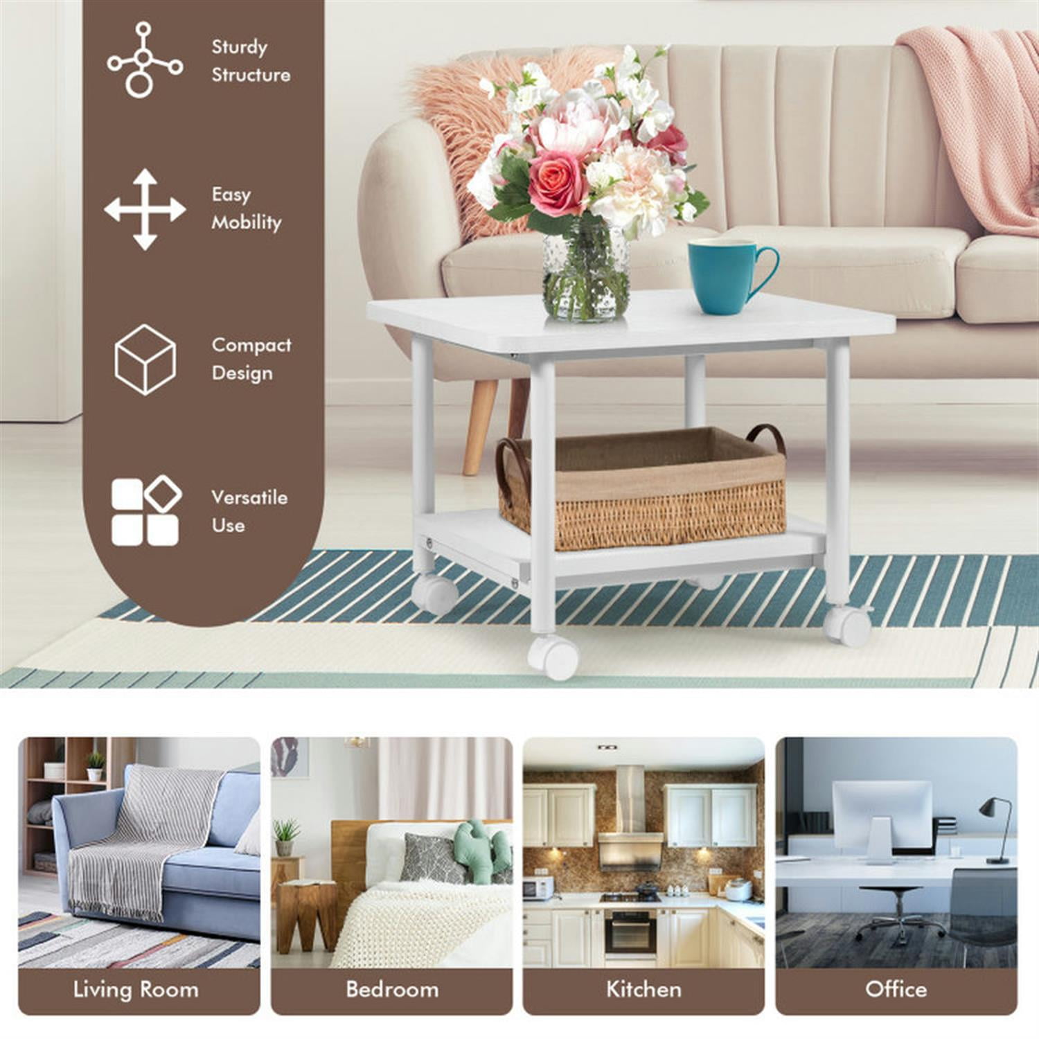 Demi Bonn Under Desk Printer Stand with 4 Wheels and Locking Mechanism, Laptop Workstation for Laptops, Books, Tablets, and Art, White