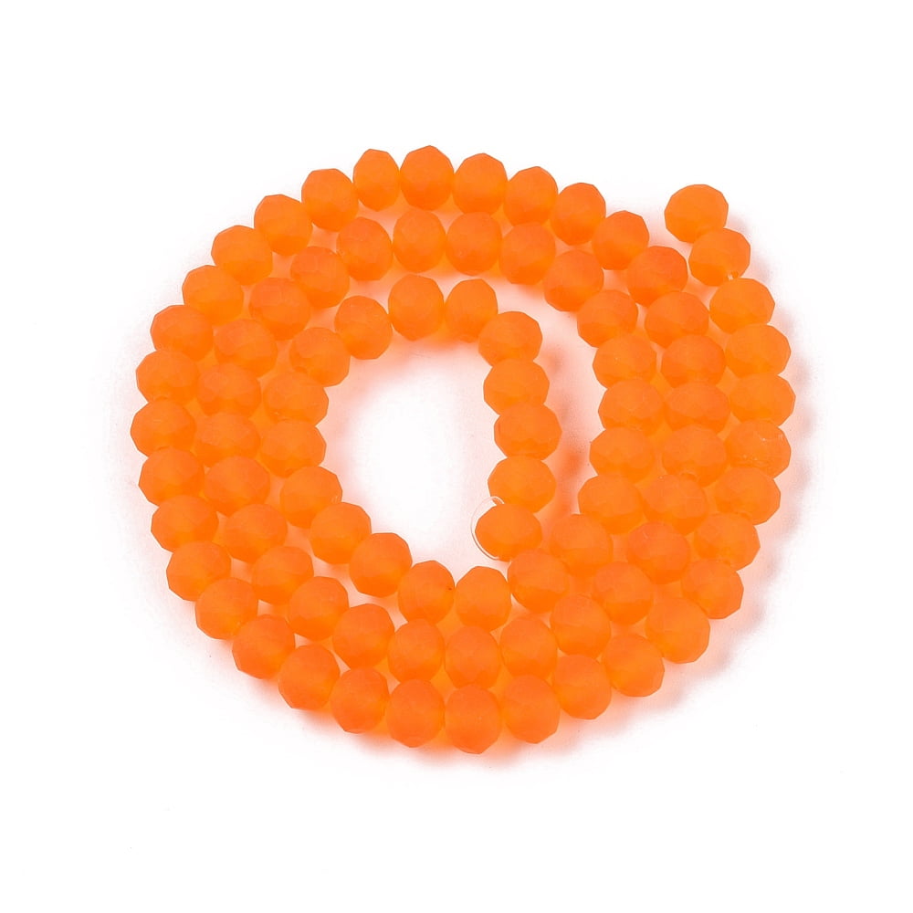 Transparent Glass Beads Strands Faceted Frosted Rondelle Dark Orange 6x4.5mm Hole: 1.4mm about 84~85pcs/strand 41.5~42cm