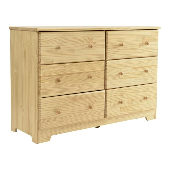 Better Home Products Solid Pine Wood 6 Drawer Double Dresser in Natural & White.